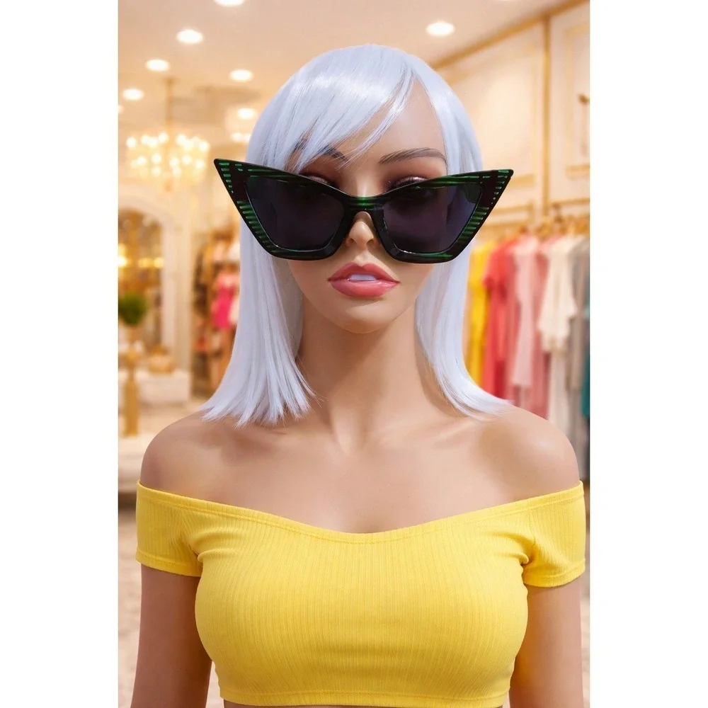 Sunglasses‎ Women Green Stripes Fashion Cat Eye Shades